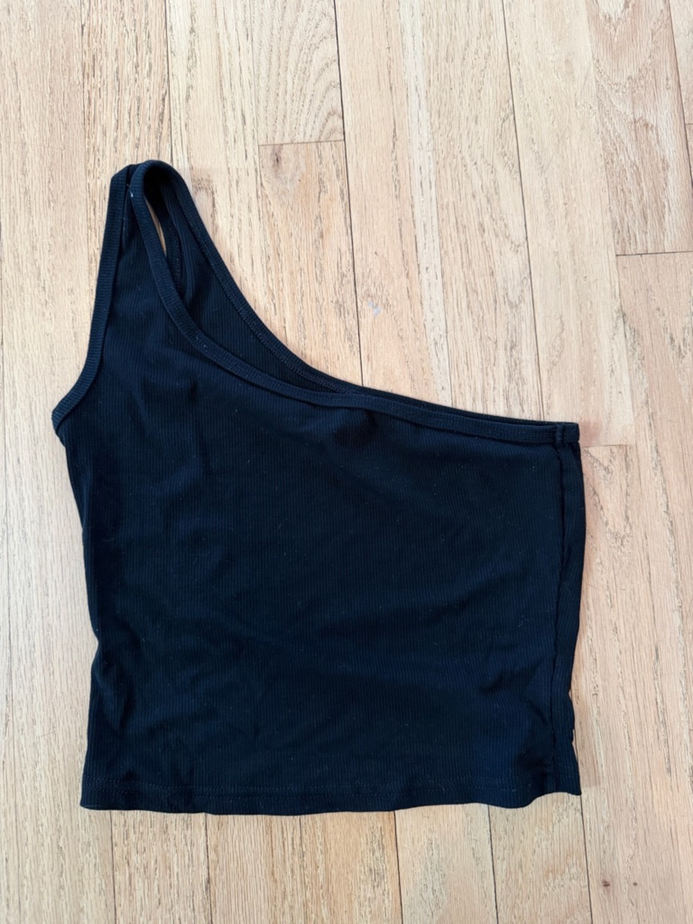 Black One-Shoulder Ribbed Tank Top